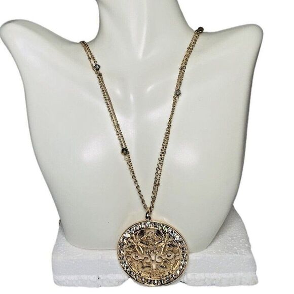 C1946 Icy Valentine Heart Flower Pendant Gold Layered Chain Necklace 35" Love - Picture 3 of 12